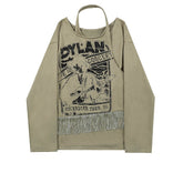 Camisa de manga larga verde occidental con estampado de Bob Dylan